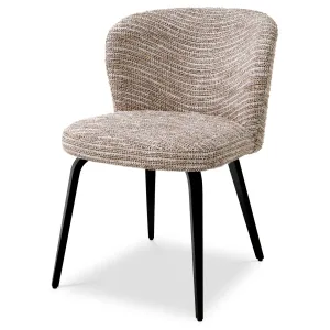 Boucle Fabric Dining Chair with Black Metal Legs and Curved Backrest - Luxury Hotel Furniture Front View by Luxury Group International