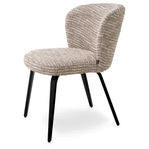 Boucle Fabric Dining Chair with Black Metal Legs and Curved Backrest - Luxury Hotel Furniture Side View by Luxury Group International