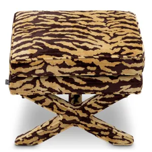 Taburete otomano marrón con rayas de tigre, estampado abstracto y base en forma de cruz - Mobiliario de lujo para hoteles Vista superior por Luxury Group International
