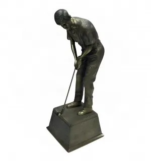 Escultura de Golfista en Bronce Antiguo de Lujo en Posición de Putt sobre Base Texturizada - Figura de Bronce de Lujo Vista frontal por Luxury Group International