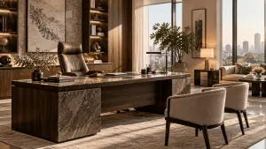 Aménagement de bureau de PDG : idées de bureau et fauteuil exécutif pour un intérieur d'entreprise haut de gamme