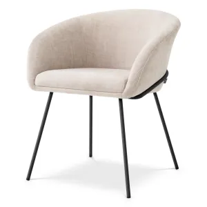 Cream Fabric Dining Chair with Curved Backrest and Black Metal Legs - Luxury Hotel Furniture Front View by Luxury Group International