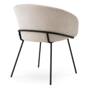 Cream Fabric Dining Chair with Curved Backrest and Black Metal Legs - Luxury Hotel Furniture Back View by Luxury Group International