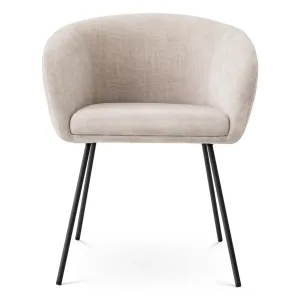 Cream Fabric Dining Chair with Curved Backrest and Black Metal Legs - Luxury Hotel Furniture Front View by Luxury Group International
