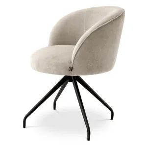 Cream Fabric Lounge Armchair with Curved Backrest and Black Metal Base - Luxury Hotel Furniture Side View by Luxury Group International
