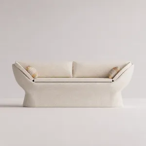 Cream Luxury Concrete Outdoor Sofa with Beige Cushions - Modern sofa Front View by Luxury Group International