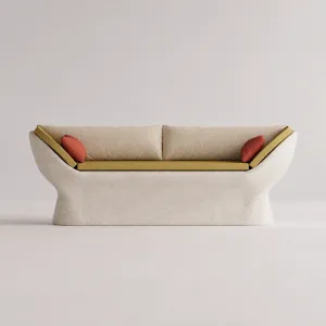 Cream Luxury Concrete Outdoor Sofa with Mustard Yellow Upholstery - Outdoor Furniture Front View by Luxury Group International