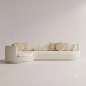 Cream Luxury Contemporary L-Shaped Sofa with Curved Left Chaise - Outdoor Furniture Front View by Luxury Group International