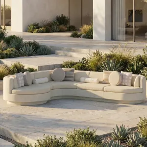 Cream Luxury Contemporary L-Shaped Sofa with Curved Left Chaise - Outdoor Furniture Lifestyle View by Luxury Group International