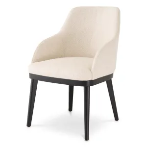 Sedia da pranzo di lusso color crema con schienale ricurvo e gambe in metallo nero - Arredamento di lusso per hotel Vista frontale di Luxury Group International