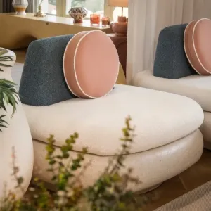 Cream Luxury Outdoor Lounge Chair with Teal and Terracotta Cushions- Outdoor Furniture Lifestyle View by Luxury Group International