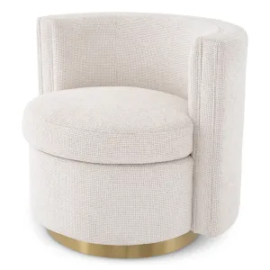 Cream Textured Fabric Lounge Chair with Curved Backrest and Golden Base - Luxury Hotel Furniture Front View by Luxury Group International