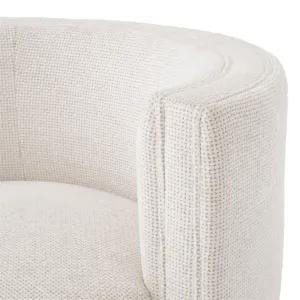 Cream Textured Fabric Lounge Chair with Curved Backrest and Golden Base - Luxury Hotel Furniture Detail View by Luxury Group International