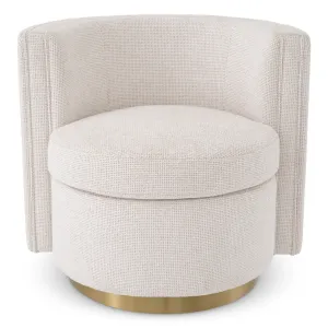 Cream Textured Fabric Lounge Chair with Curved Backrest and Golden Base - Luxury Hotel Furniture Front View by Luxury Group International