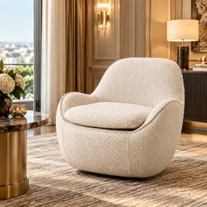 Fauteuil Lounge en Tissu Texturé Crème avec Dossier Courbé et Finition Bouclé Douce - Mobilier de Luxe pour Hôtels Vue lifestyle par Luxury Group International