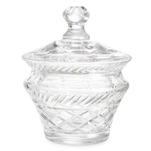 Bol décoratif en cristal avec motif en verre taillé et couvercle raffiné - Mobilier d'hôtel de luxe Vue de face par Luxury Group International