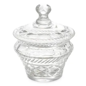 Bol décoratif en cristal avec motif en verre taillé et couvercle raffiné - Mobilier d'hôtel de luxe Vue de face par Luxury Group International