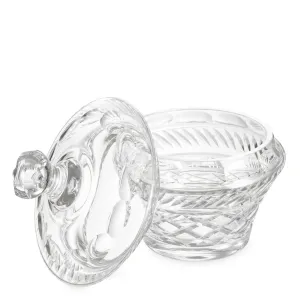 Bol décoratif en cristal avec motif en verre taillé et couvercle raffiné - Mobilier d'hôtel de luxe Vue de face par Luxury Group International