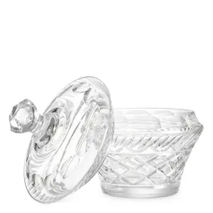 Bol décoratif en cristal avec motif en verre taillé et couvercle raffiné - Mobilier d'hôtel de luxe Vue de face par Luxury Group International