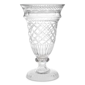 Jarrón de cristal con diseño de cristal tallado y elegantes detalles decorativos - Jarrón de flores de lujo Vista frontal por Luxury Group International