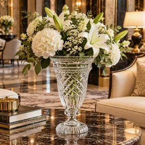 Jarrón de cristal con diseño de cristal tallado y elegantes detalles decorativos - Jarrón de flores de lujo Vista lifestyle por Luxury Group International