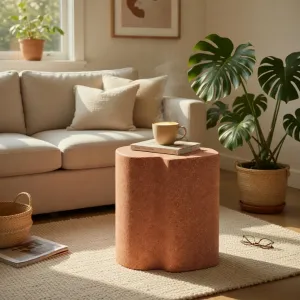 Geschwungener Skulpturaler Luxus-Nachttisch mit Struktur-Oberfläche Lifestyle-Ansicht von Luxury Group International