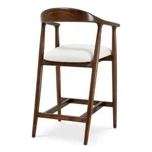 Tabouret de bar en bois brun foncé avec assise rembourrée couleur crème et dossier incurvé - Mobilier de bar haut de gamme Vue de dos par Luxury Group International