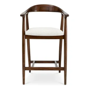 Tabouret de bar en bois brun foncé avec assise rembourrée couleur crème et dossier incurvé - Mobilier de bar haut de gamme Vue de face par Luxury Group International