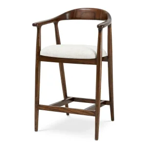 Tabouret de bar en bois brun foncé avec assise rembourrée couleur crème et dossier incurvé - Mobilier de bar haut de gamme Vue de face par Luxury Group International
