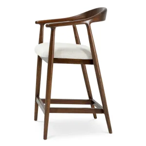 Tabouret de bar en bois brun foncé avec assise rembourrée couleur crème et dossier incurvé - Mobilier de bar haut de gamme Vue de côté par Luxury Group International
