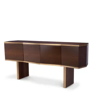 Dark Brown Wooden Sideboard with Golden Metal Trim and Four Door Storage - Luxury Hotel Furniture Front View by Luxury Group International
