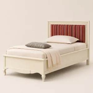 Designer Luxury Bed with Striped Upholstered Headboard in Ivory Base Frame Front View by Luxury Group International