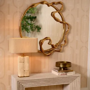 Miroir Mural Rond Design avec Cadre Organique Doré Artistique - Mobilier d'Hôtel de Luxe Vue lifestyle par Luxury Group International