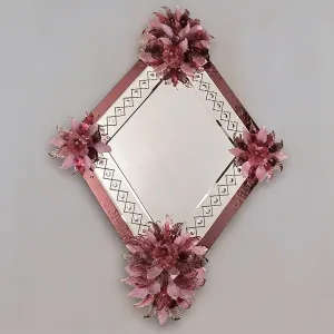 Espejo de Pared de Lujo Floral Diamante con Opciones de Acabado en Vidrio Ámbar Dorado y Rosa por Luxury Group International
