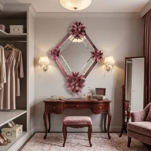 Espejo de Pared de Lujo Floral Diamante con Opciones de Acabado en Vidrio Ámbar Dorado y Rosa Vista lifestyle por Luxury Group International