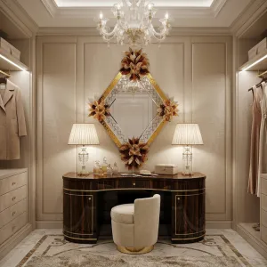 Espejo de Pared de Lujo Floral Diamante con Opciones de Acabado en Vidrio Ámbar Dorado y Rosa Vista lifestyle por Luxury Group International