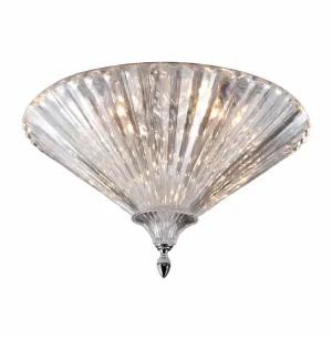 Elegante Lampada a Sospensione Art Deco in Vetro Trasparente Lucido con Paralume a Conchiglia Righettato Vista frontale di Luxury Group International
