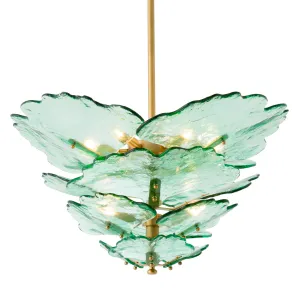 Lampada da Soffitto di Lusso con Foglie in Vetro Verde Botanico e Struttura in Ottone Spazzolato di Luxury Group International