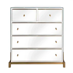 Luxury Clear Mirrored Five-Drawer Chest with Gold Metal Frame - Luxury Sideboard Cabinet by Luxury Group International