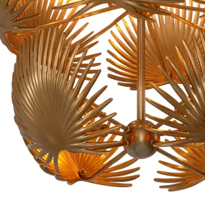 Elegant Modern Glam Chandelier in Gold Metal Finish with Palm Leaf Cage Detail View by Luxury Group International