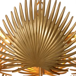 Elegant Modern Glam Chandelier in Gold Metal Finish with Palm Leaf Cage Detail View by Luxury Group International