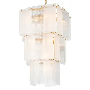 Luxury Rectangular Tiered White Glass Chandelier – Modern Pendant Ceiling Lamp by Luxury Group International