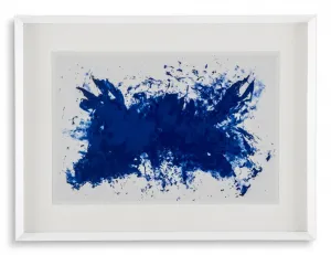 Elegant Modern Wall Art in White Wood with Blue Paint Splash Print by Luxury Group International