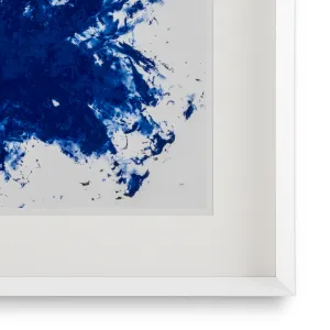 Elegant Modern Wall Art in White Wood with Blue Paint Splash Print Side View by Luxury Group International