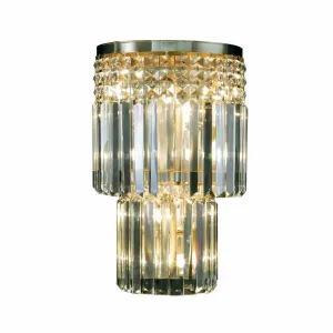 Glamorous Crystal Wall Sconce in Gold Polished Metal with Clear Prism Sparkle Front View by Luxury Group International