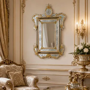 Miroir Mural de Luxe Vénitien Antique Floral Doré avec Cadre en Verre Baroque Gravé à la Main Vue lifestyle par Luxury Group International