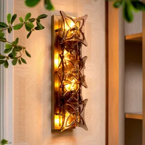 Golden Glass Wall Sconce with Sculptural Floral Design - Luxury Hotel Furniture Lifestyle View by Luxury Group International