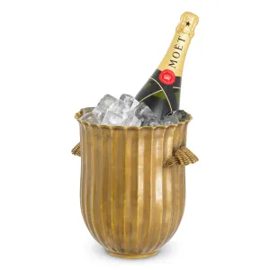 Seau à vin doré au design nervuré et aux poignées décoratives - Mobilier d'hôtel de luxe Vue de face par Luxury Group International