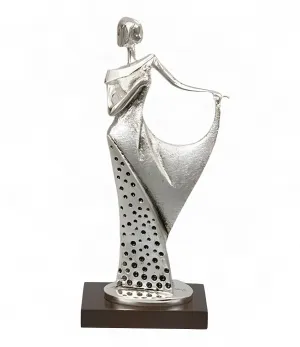 Graceful Lady Luxury Bronze Sculpture with Draped Gown on Wooden Base - Luxury Bronze Figure by Luxury Group International