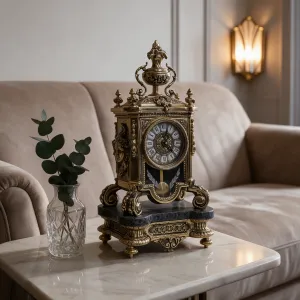 Luxus-Bronze-Tischuhr mit Granitsockel und barockem Urnenaufsatz Lifestyle-Ansicht von Luxury Group International